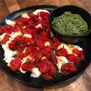 Roasted Cherry Tomatoes with Mozzarella and Pesto